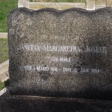 JONKER Janetta Margaretha nee MARX 1881-1954