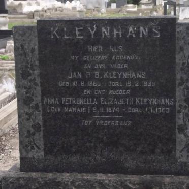 KLEYNHANS Jan P.B. 1860-1939 &amp; Anna Petronella MARAIS 1874-1953