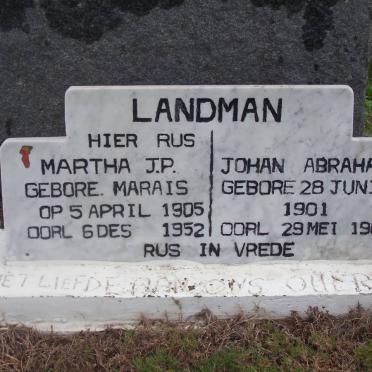 LANDMAN Johan Abraham 1901-1965 &amp; Martha J.P. MARAIS 1905-1952