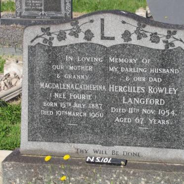 LANGFORD Magdalena Catherina FOURIE 1887-1960 &amp; Hercules Rowley -1954
