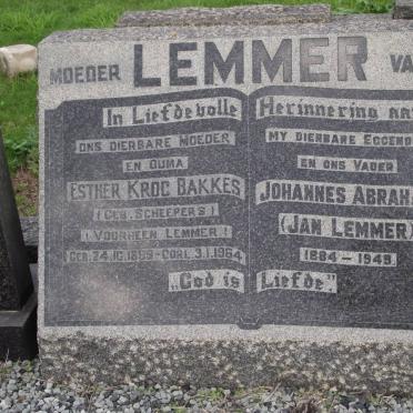 LEMMER Johan Abrahamn 1884-1949 :: BAKKES Esther Krog nee SCHEEPERS formerly LEMMER 1899-1964