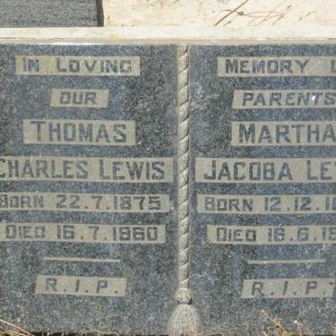 LEWIS Thomas Charles 1875-1960 &amp; Martha Jacoba 1886-1961