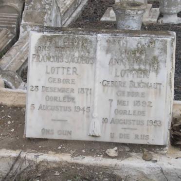 LOTTER Francois Jacobus 1871-1945 &amp; Anna Maria BLIGNAUT 1892-1953