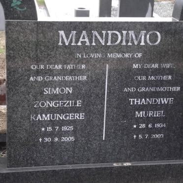 MANDIMO Simon Zongezile Kamungere 1925-2005 &amp; Thandiwe Muriel 1934-2003
