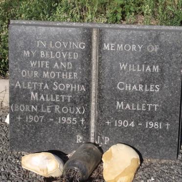 MALLETT William Charles 1904-1981 &amp; Aletta Sophia LE ROUX 1907-1955