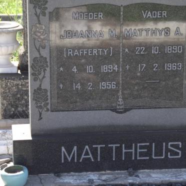 MATTHEUS Matthys A. 1890-1963 &amp; Johanna M. RAFFERTY 1894-1956
