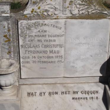 MAU Nicolaas Christoffel Ferdinand 1895-1933 &amp; Ann Matilda 1893-1988