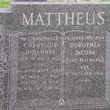MATTHEUS Cornelius Johannes 1922-1985 &amp; Dorothea Jacoba HAYWARD 1925-