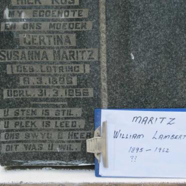 MARITZ William Lambertus 1895-1962 &amp; Susanna Gertina LOTRING 1895-1956