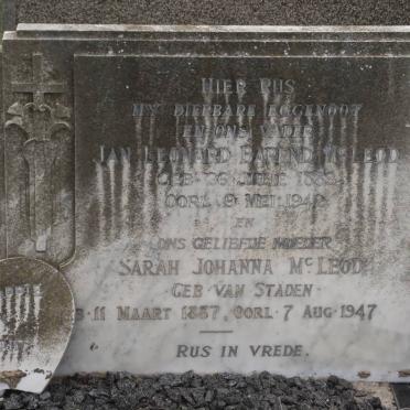 Mc LEOD Jan Leonard Barend 1883-1942 &amp; Sarah Johanna VAN STADEN 1887-1947