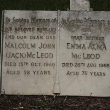 Mc LEOD Malcolm John -1950 &amp; Emma Alma -1968
