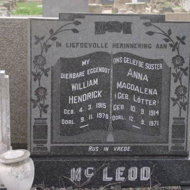 Mc LEOD William Hendrick 1915-1970 &amp; Anna Magdalena LOTTER 1914-1971