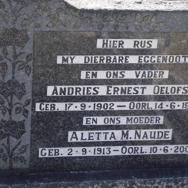 OELOFSE Andries Ernest 1902-1957 :: NAUDE Aletta M. 1913-2005