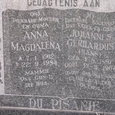 PISANIE Johannes Gerhardus, du 1897-1967 &amp; Anna Magdalena 1912-1984
