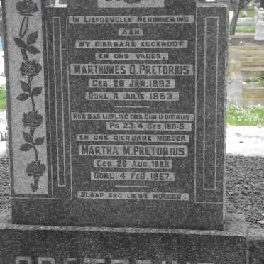 PRETORIUS Marthunes O. 1892-1953 &amp; Martha M. 1889-1967