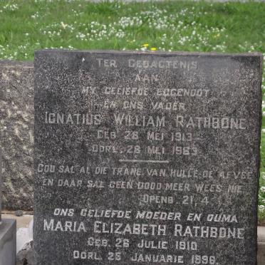 RATHBONE Ignatius William 1913-1963 &amp; Maria Elizabeth 1910-1996