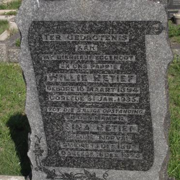 RETIEF Willie 1894-1935 &amp; Sina NORVAL 1892-1978