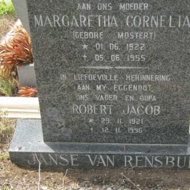 RENSBURG Robert Jacob, Janse van 1921-1996 &amp; Margaretha Cornelia MOSTERT 1922-1955
