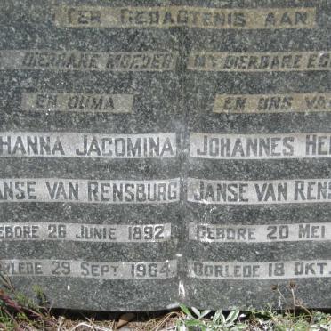 RENSBURG Johannes Hendrik, janse van 1894-1957 &amp; Johanna Jacomina 1892-1964