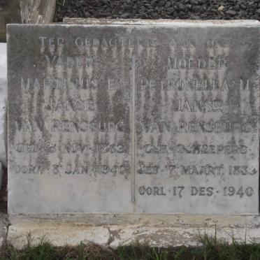 RENSBURG Martinus E., janse van 1883-1940 &amp; Petronella M. SCHEEPERS 18?3-1940