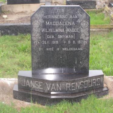 RENSBURG Magdalena Wilhelmina, janse van nee SNYMAN 1919-1971