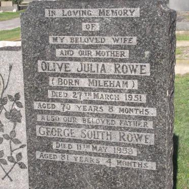ROWE George South -1959 &amp; Olive Julia MILEHAM -1951