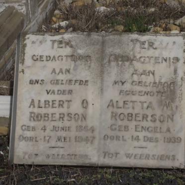 ROBERTSON Albert O. 1864-1947 &amp; Aletta M. ENGELA -1939
