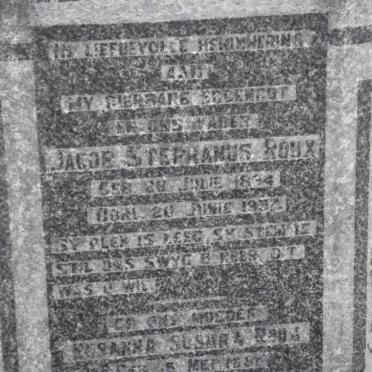 ROUX Jacob Stephanus 1894-1932 &amp; Susanna Susara 1897-1954