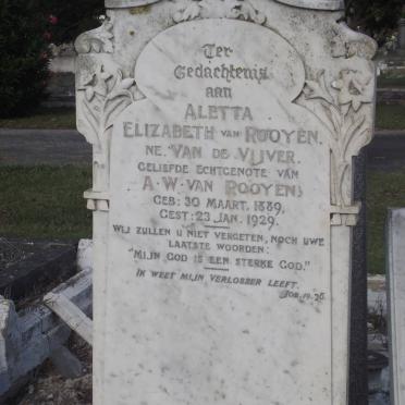 ROOYEN Aletta Elizabeth, van nee VAN DER VIJVER 1889-1929