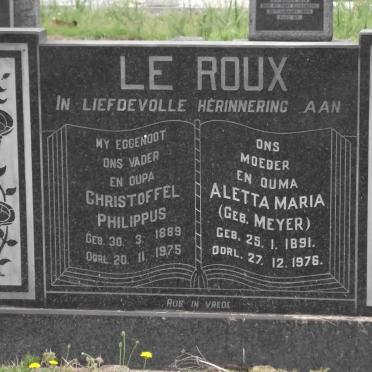 ROUX Christoffel Philippus, le 1889-1975 &amp; Aletta Maria MEYER 1891-1976