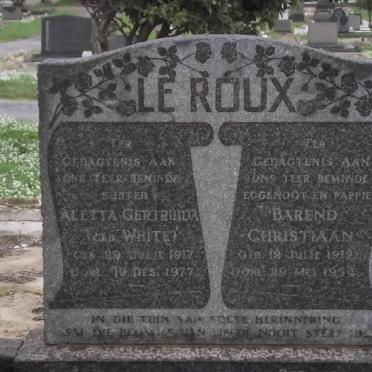 ROUX Barend Christiaan, le 1912-1954 &amp; Aletta Gertruida WHITE 1917-1977