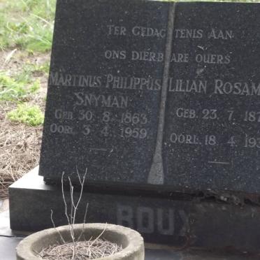 ROUX Martinus Philippus Snyman 1863-1959 &amp; Lillian Rosamond 1874-1937