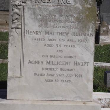 RUDMAN Henry Matthew -1947 :: HAUPT Agnes Millicent formerly RUDMAN -1974
