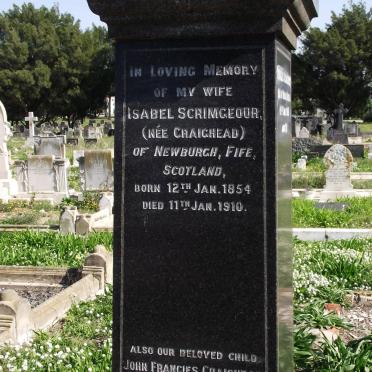 SCRIMGEOUR Isabel nee CRAIGHEAD 1854-1910 :: CRAIGHEAD John Francies 1889-1890