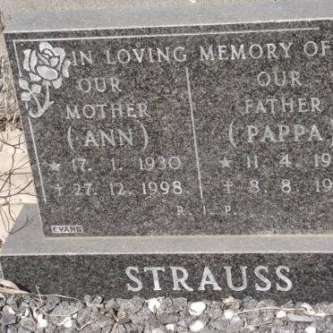 STRAUSS Pappa 1925-1998 &amp; Ann 1930-1998