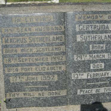 SUTHERLAND Magnus 1892-1952 &amp; Gertruida J. 1906-1986