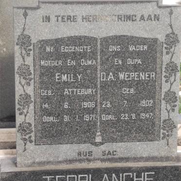 TERBLANCHE Emily nee ATTEBURY 1906-1971 :: WEPENER D.A. 1902-1947