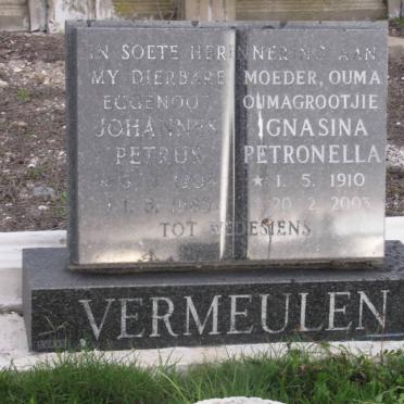 VERMEULEN Johannes Petrus 1906-1985 &amp; Ignasina Petronella 1910-2003