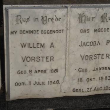 VORSTER Willem A. 1881-1948 &amp; Jacoba P. JANSEN 1883-1954