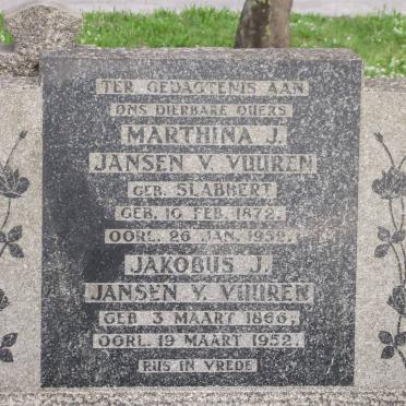 VUUREN Jakobus J., jansen v. 1866-1952 &amp; Marthina J. SLABBERT 1872-1952