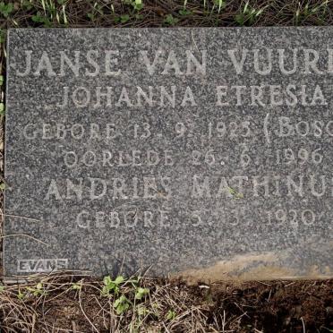 VUUREN Andries Mathinus, janse van 1920-  &amp; Johanna Etresia BOSCH 1925-1996