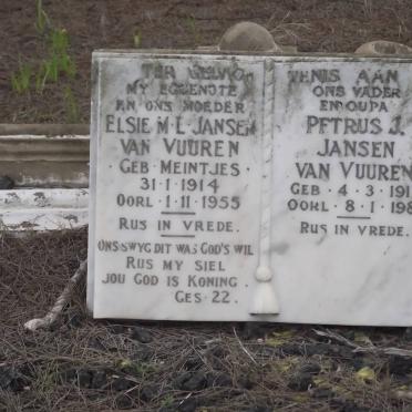 VUUREN Petrus J., jansen van 1912-1981 &amp; Elsie M.L. MEINTJIES 1914-1955