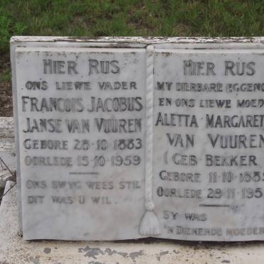 VUUREN Francois Jacobus, janse van 1883-1959 &amp; Aletta Margaretha BEKKER 1889-1955