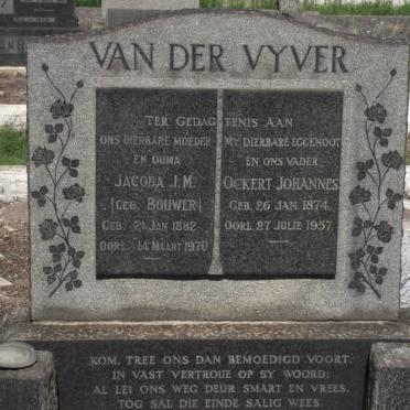 VYVER Ockert Johannes, van der 1874-1957 &amp; Jacoba J.M. BOUWER 1882-1970