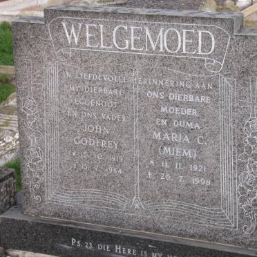 WELGEMOED John Godfrey 1919-1984 &amp; Maria C. 1921-1998