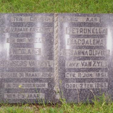 ZYL Nicolaas Francois, van -1950 :: OLIVIER Petronella Magdalena Susanna nee VAN ZYL 1851-1963
