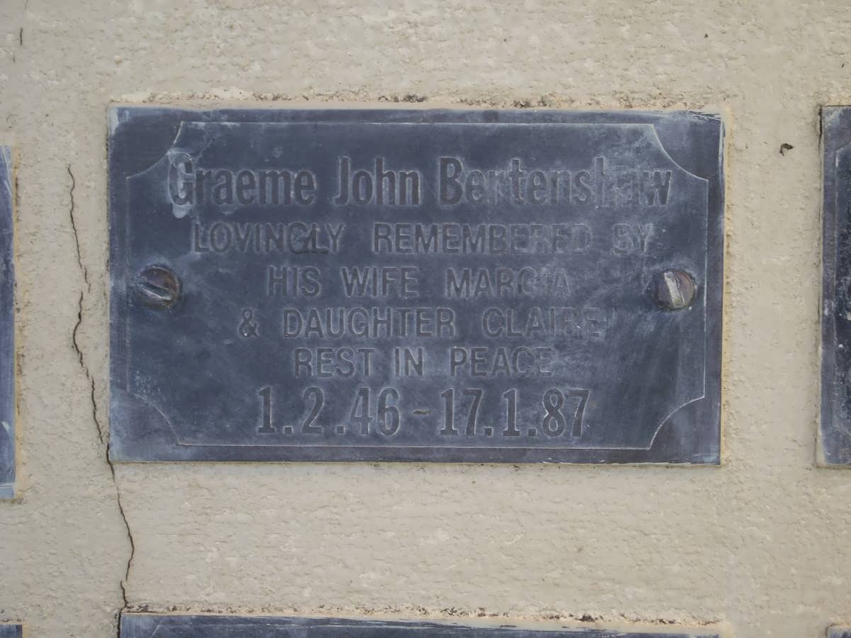 BERTENSHAW Graeme John 1946-1987