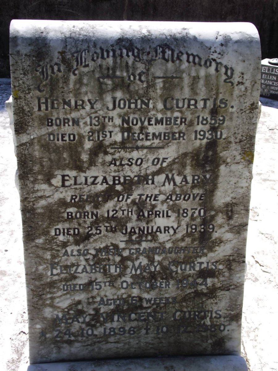 CURTIS Henry John 1859-1930 &amp; Elizabeth Mary 1870-1939 :: CURTIS Elizabeth May -1944 :: CURTIS May Vincent 1896-1980