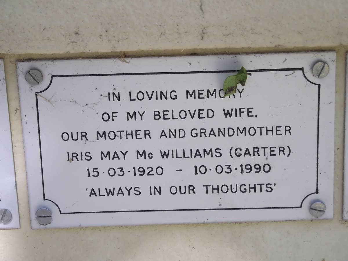 Mc WILLIAMS Iris May nee CARTER 1920-1990