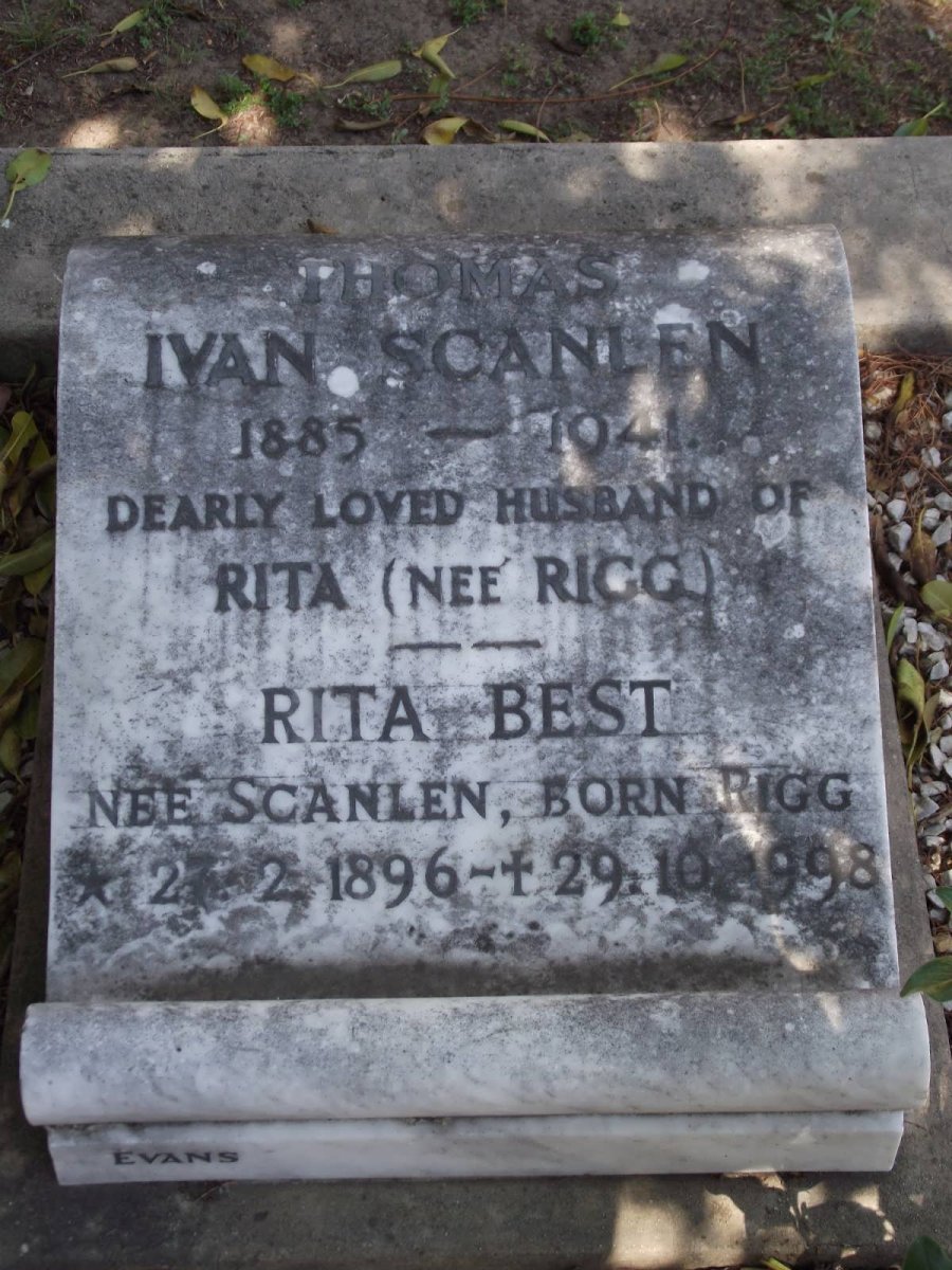 SCANLEN Thomas Ivan 1885-1941 :: BEST Rita nee SCANLEN 1896-1998
